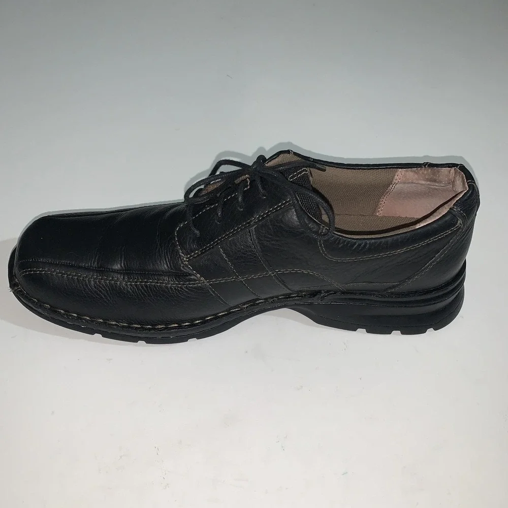 Clarks Shoes Mens Size 11W Black Leather Lace Up Casual Comfort Walking Sneakers